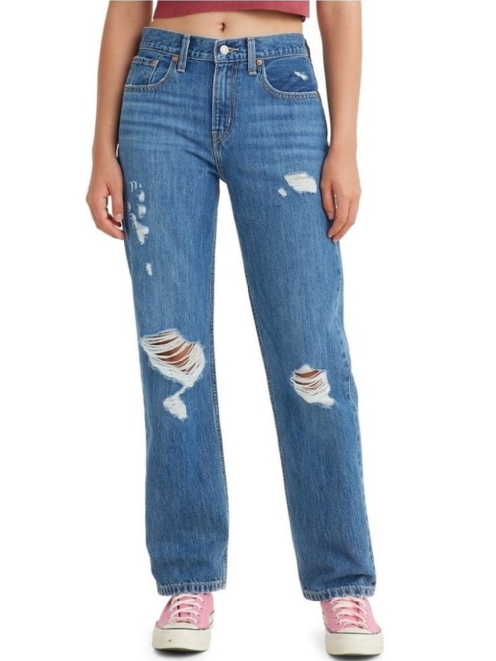 NEW Signature by Levi Strauss Blue Distressed Straight-Leg Jeans